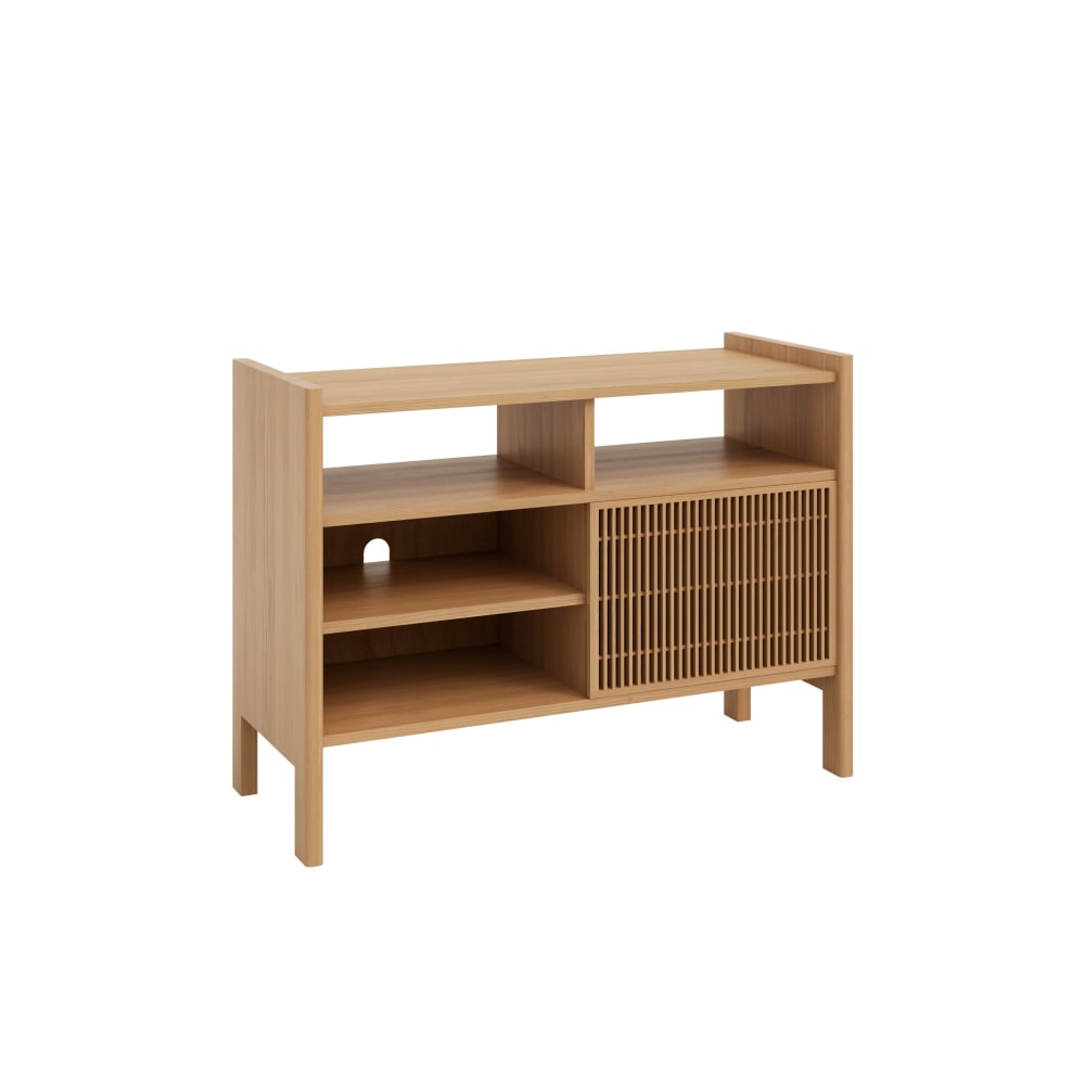 Petit buffet à vinyles MESQUIDA en pin massif verni chêne 102 cm