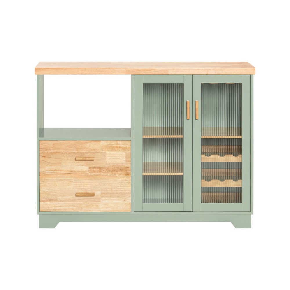 Buffet vitrine SOBUY vert et bois 120 cm avec 2 portes vitrées et 2 tiroirs