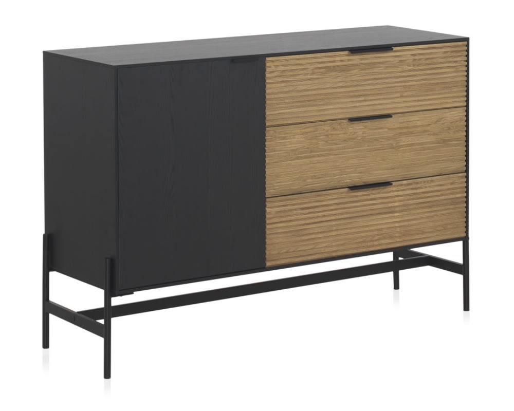 Buffet GEESE HOME en frêne noir et naturel 124 cm avec 2 portes et 3 tiroirs