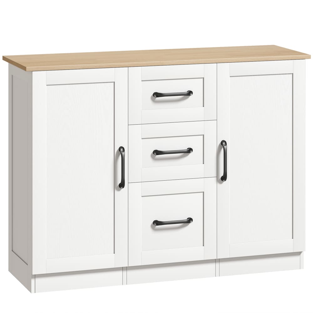 Buffet de salon HOMCOM blanc et effet bois 110 cm avec 2 portes et 3 tiroirs