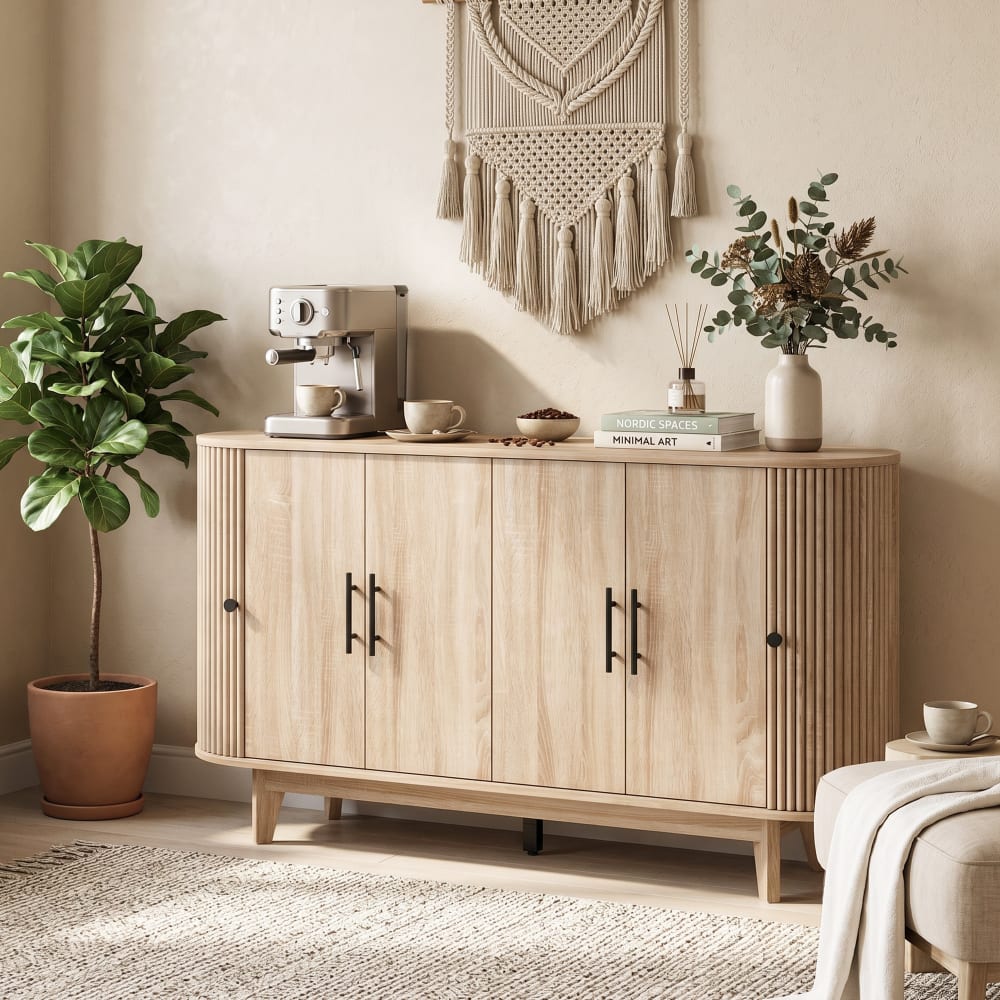 Buffet HOMCOM portes ouvertes sur ses compartiments