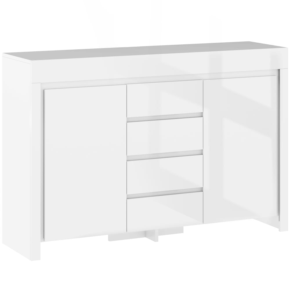 Buffet blanc brillant HOMCOM 120 cm avec éclairage LED et 4 tiroirs