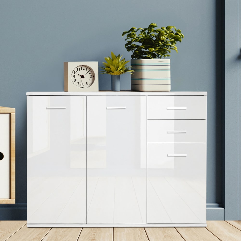 Buffet HOMCOM tiroirs et portes ouverts