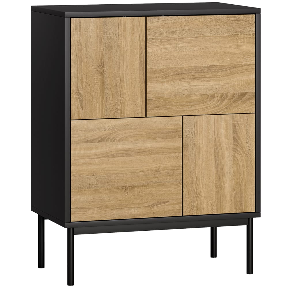 Petit buffet HOMCOM noir et effet bois 60 cm avec 4 portes à pousser