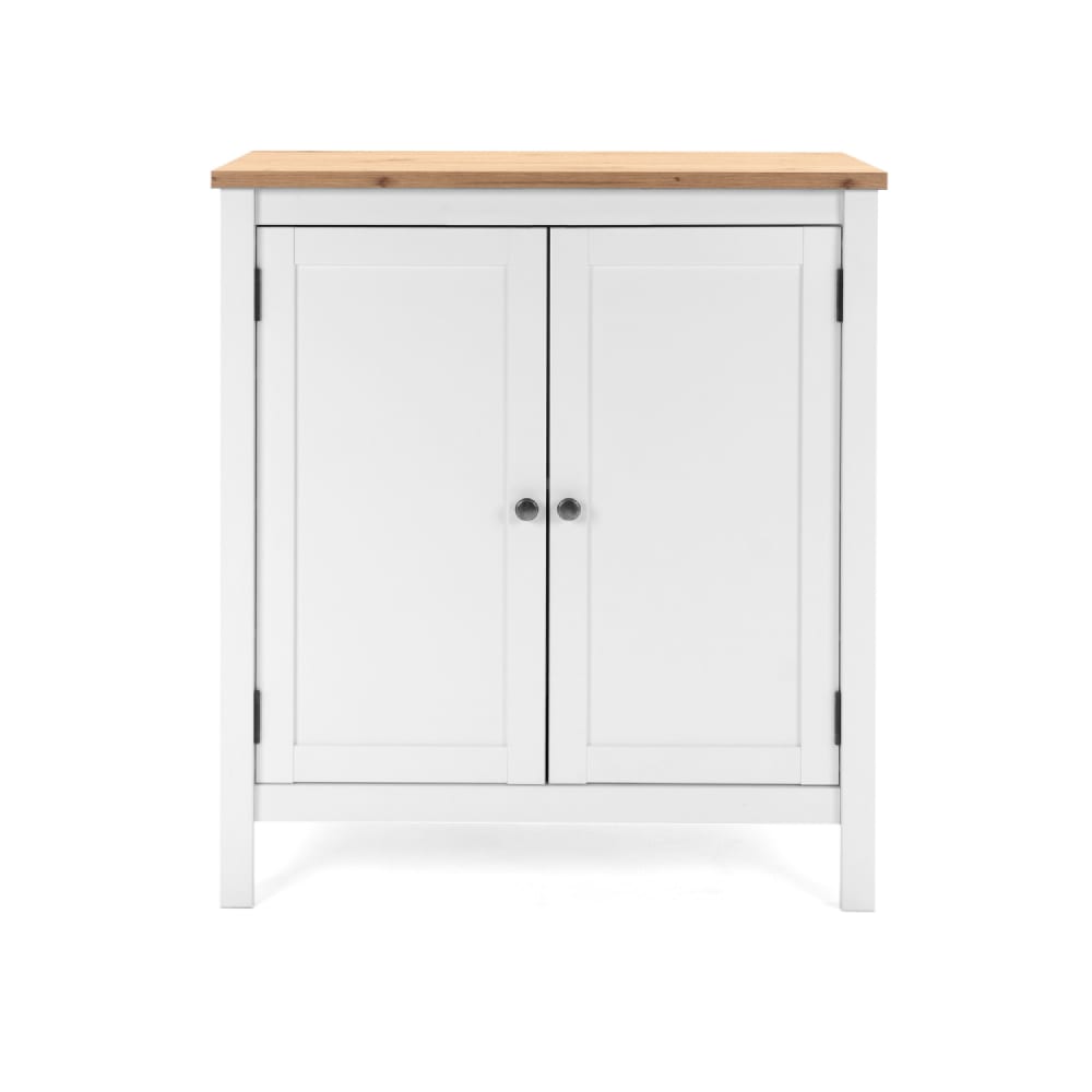 Petit buffet scandinave SKADAR chêne artisan et blanc 80 cm avec 2 portes