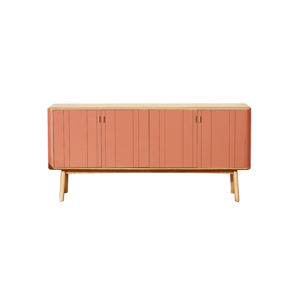 Buffet contemporain KYOTO gris à plateau chêne 4 portes 159 cm