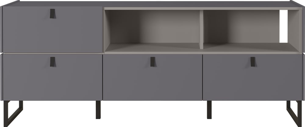 Grand buffet industriel OBSERVER gris graphite et pierre 166 cm avec 4 tiroirs