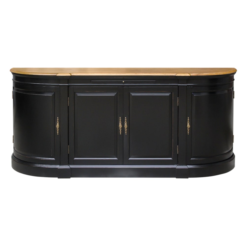 Grand buffet JOSEPHINE shabby chic noir 196 cm en pin massif