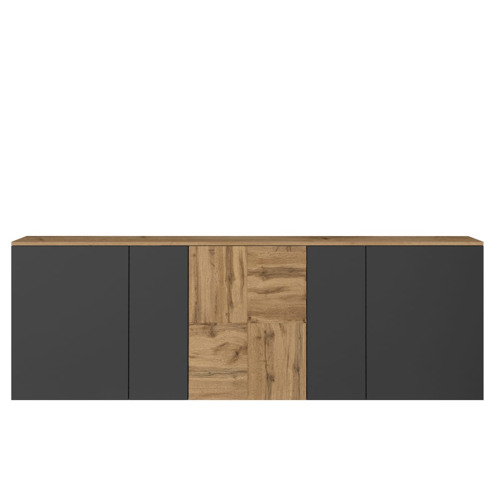 Buffet suspendu ISEO anthracite mat et chêne 200 cm à 5 portes