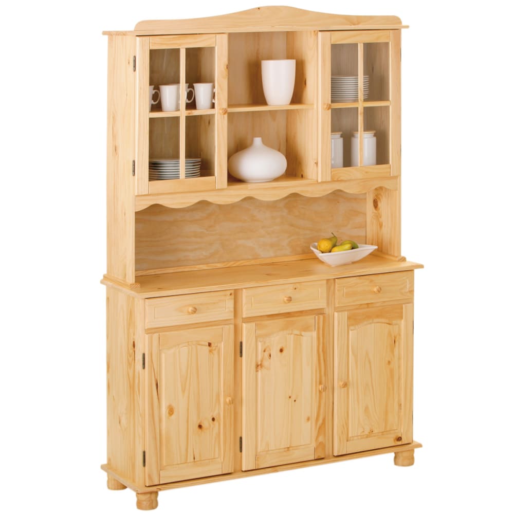 Buffet vaisselier STAN en pin massif 130 cm avec 5 portes et 3 tiroirs