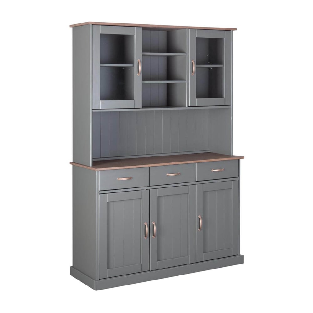 Buffet vaisselier MELINA en pin massif gris 131 cm avec 5 portes et 3 tiroirs