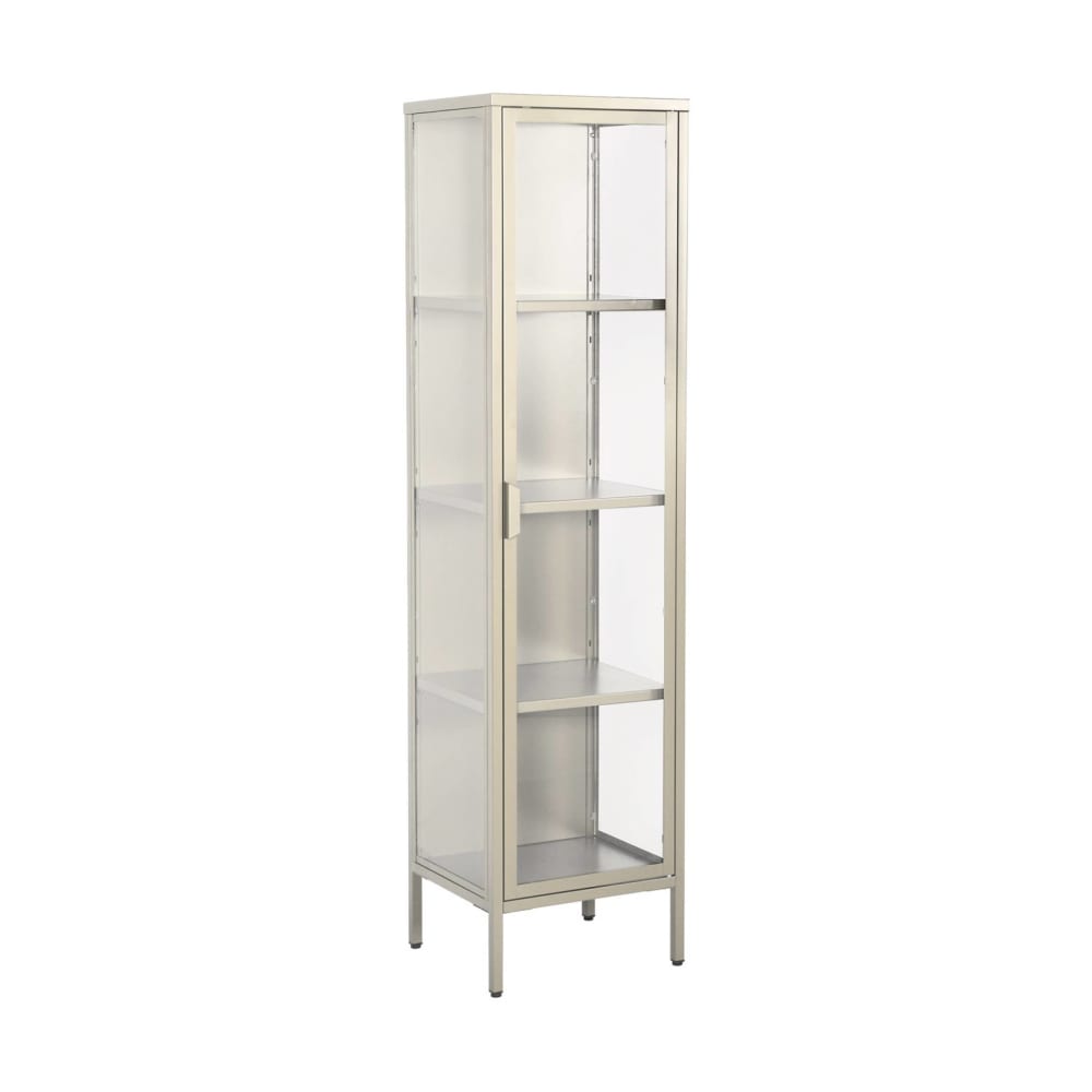 Vaisselier haut ARKANSAS en acier beige et verre trempé 40 cm de large