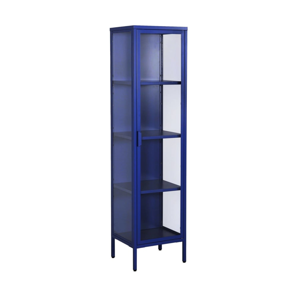 Buffet vaisselier vitrine ARKANSAS bleu 160 cm en acier et verre