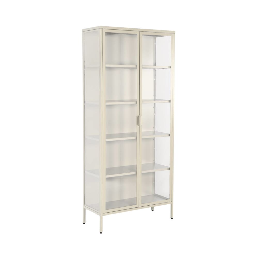 Vaisselier ARKANSAS en acier beige et verre trempé 180 cm de hauteur