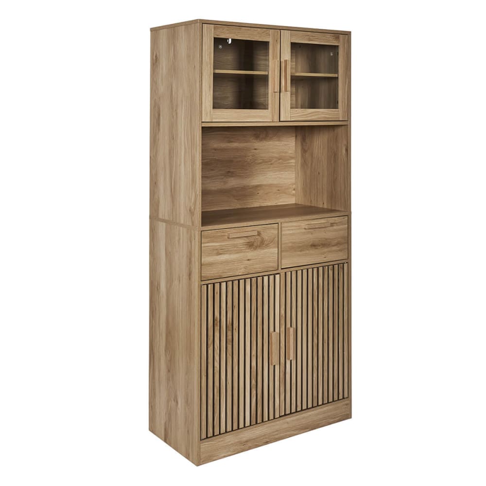 Buffet vaisselier PAJAN effet bois à tasseaux 80 cm et 172 cm de hauteur