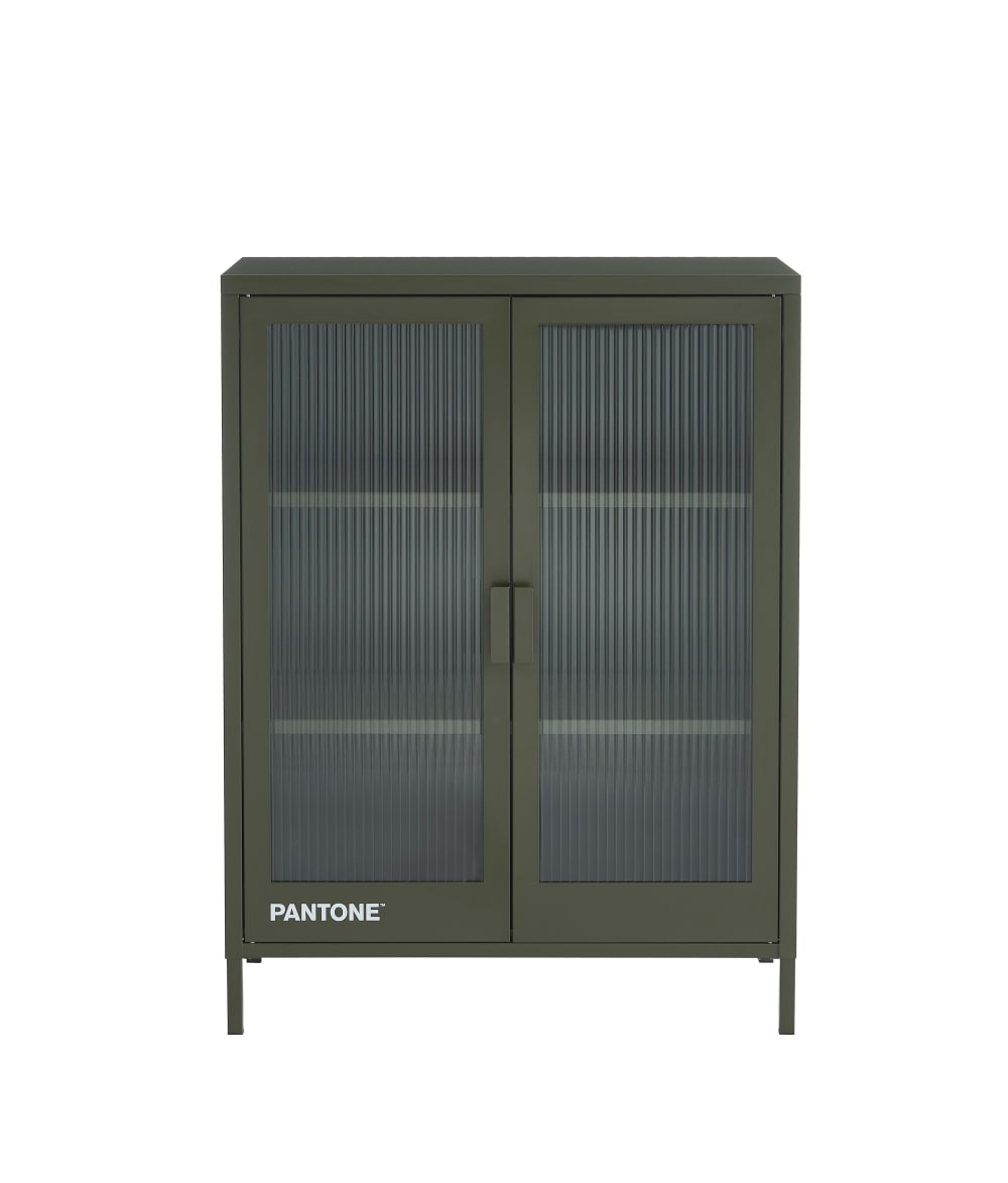 Buffet haut vitrine PANTONE vert olive foncé portes en verre cannelé 75 cm