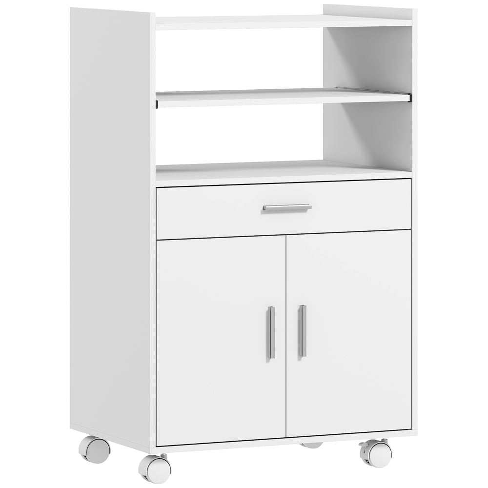 Petit buffet de cuisine HOMCOM blanc 59 cm sur roulettes avec 2 portes et 1 tiroir