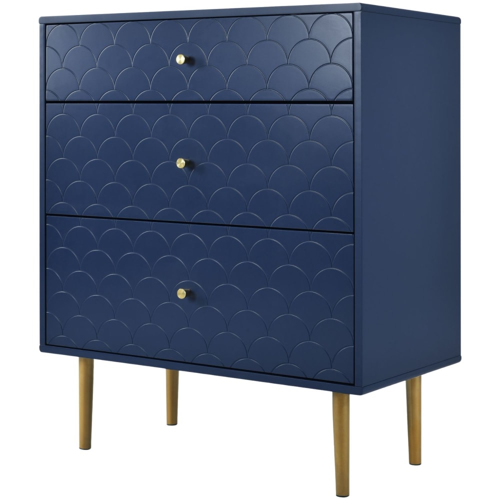 Buffet commode URBAN MEUBLE bleu marine 75 cm à 3 tiroirs et pieds dorés