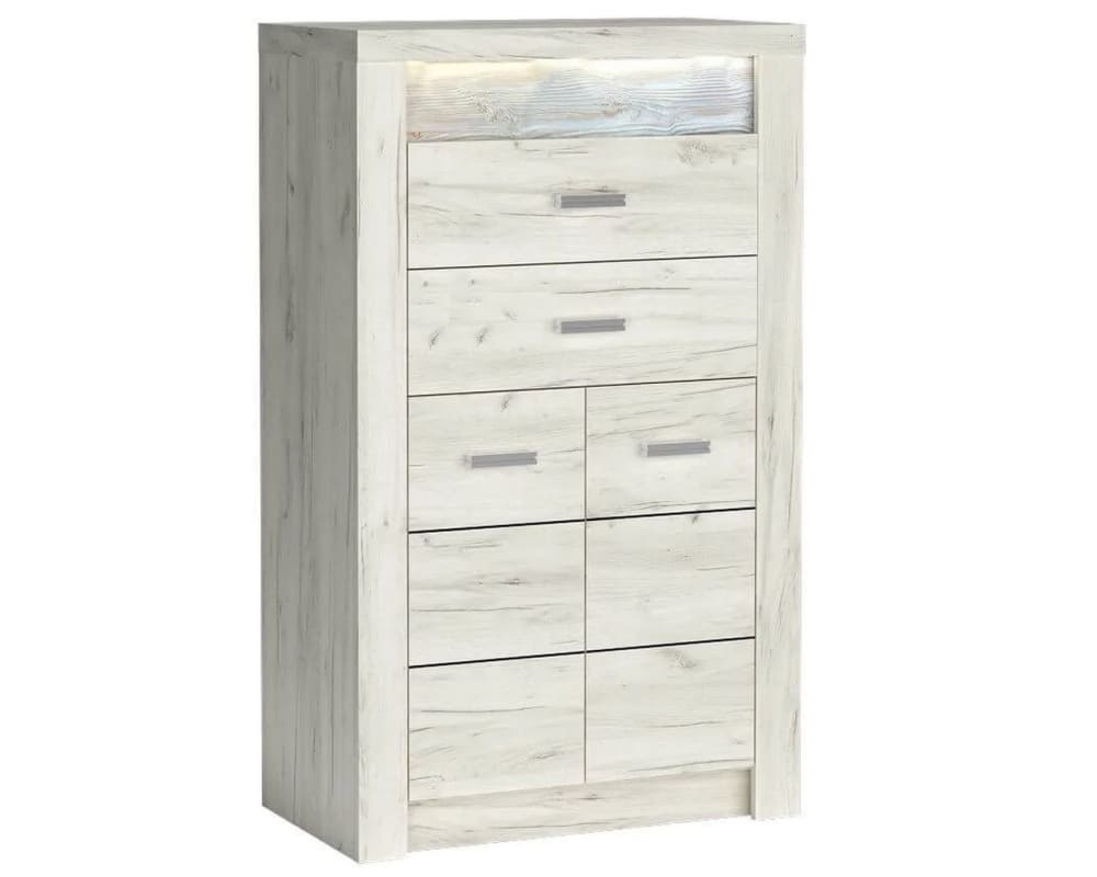 Buffet haut étroit FOREVER blanc 76 cm avec 2 portes 2 tiroirs et poignées acier