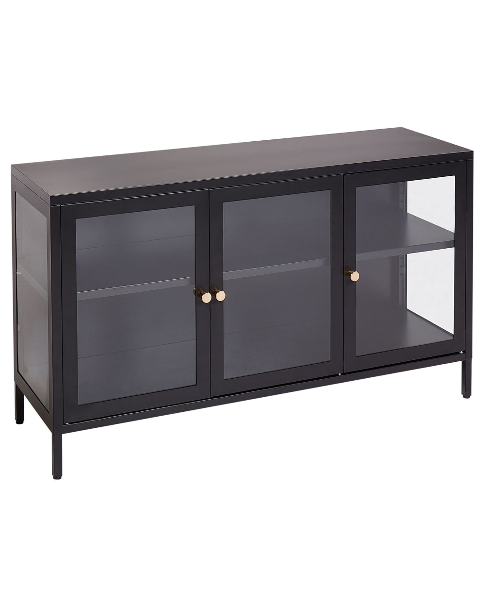 Buffet vitrine NEWPORT en métal noir et verre 65 cm