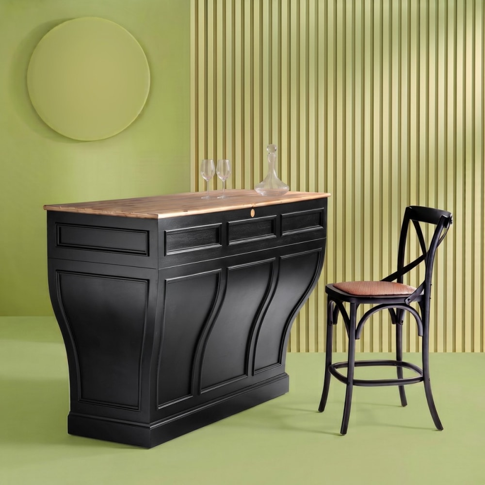 Détail des finitions du comptoir PROCOPE en acacia