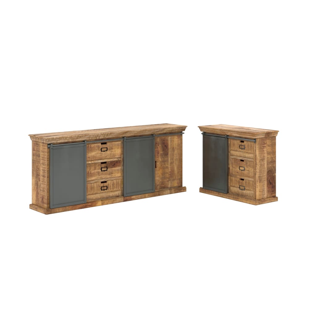 Grand buffet 205 cm et petit buffet en manguier massif noir - TABUK