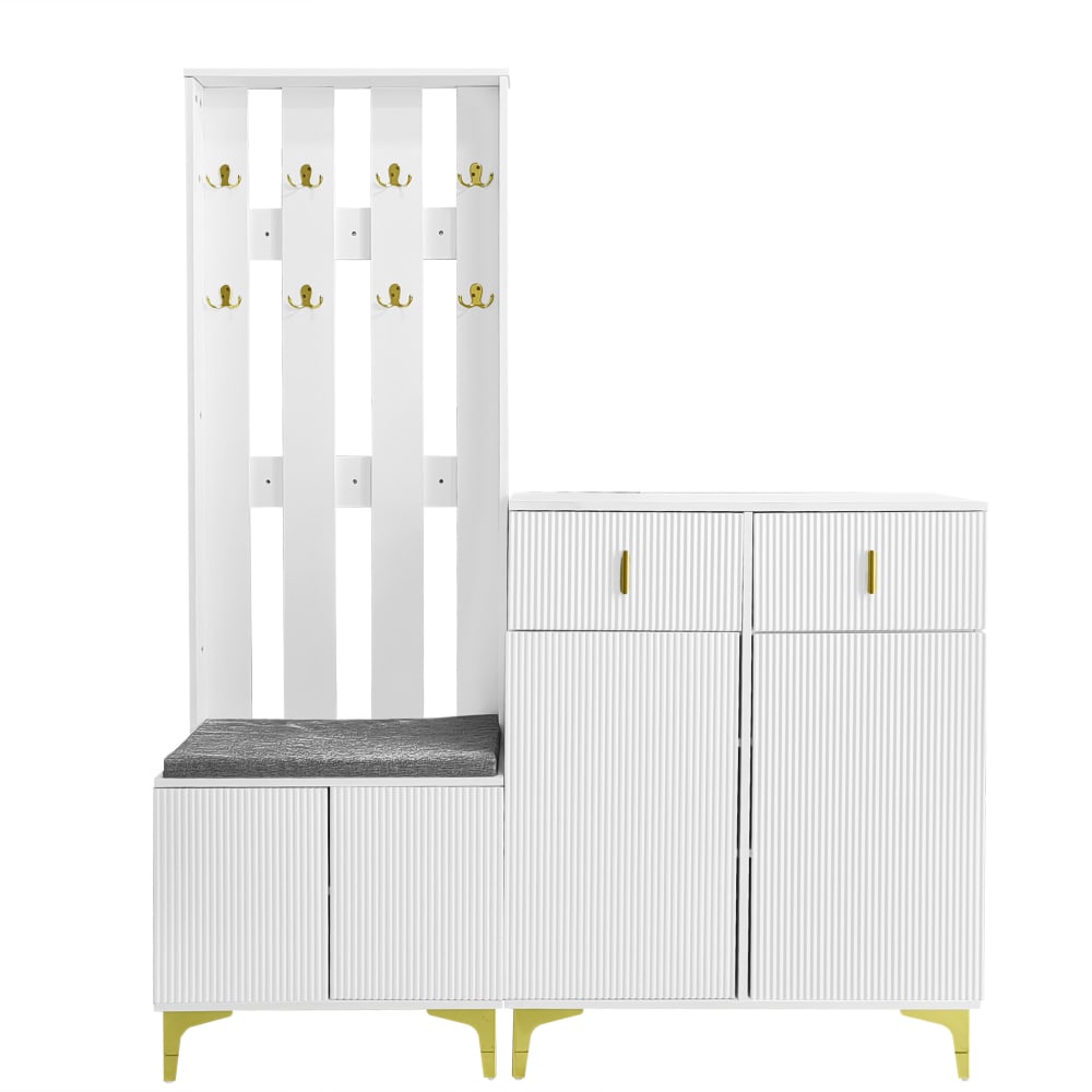 Buffet d'entrée URBAN MEUBLE avec 4 portes 2 tiroirs banc et crochets dorés