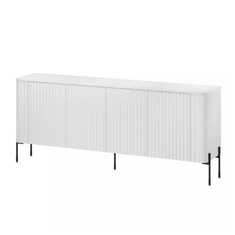 Grand buffet HECTOR blanc mat 4 portes sur pieds acier 190 cm