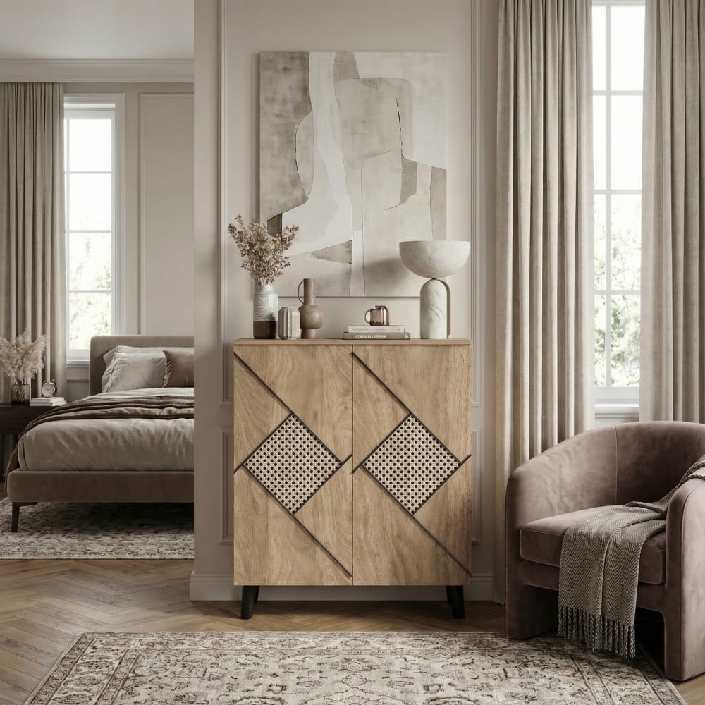 Buffet URBAN MEUBLE portes ouvertes sur ses étagères