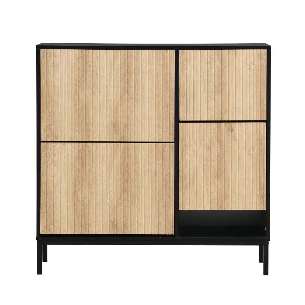 Buffet d'entrée URBAN MEUBLE effet bois et noir 100 cm avec banc coulissant