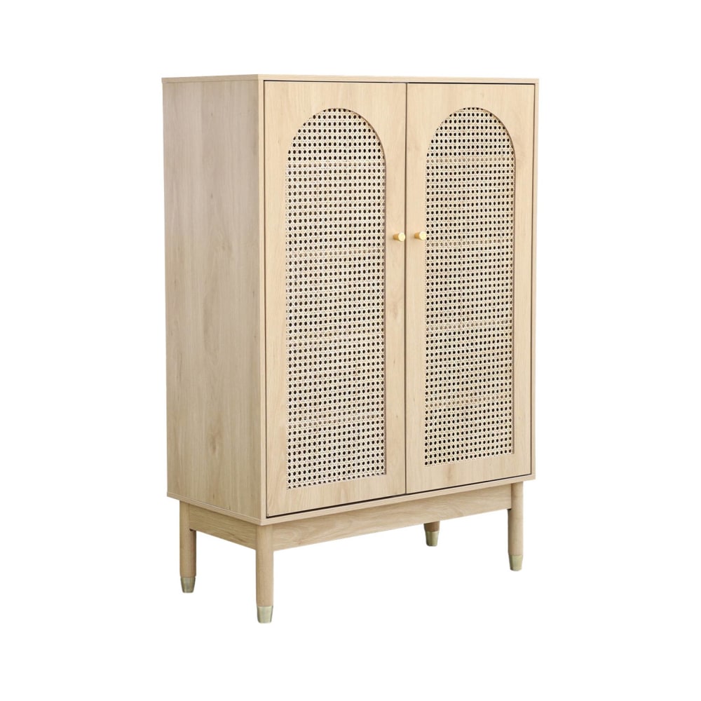Petit buffet haut JUDITH 78 cm avec 2 portes en cannage et pieds dorés