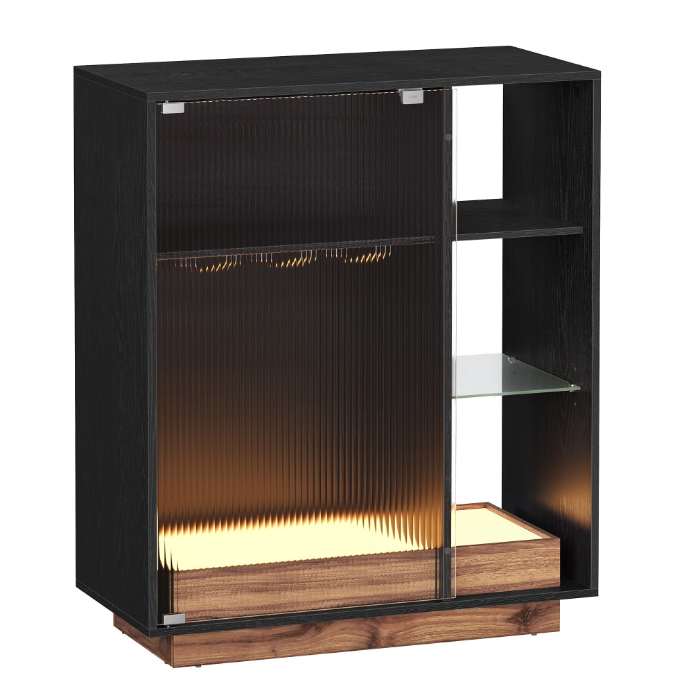 Buffet bar à vin VASAGLE noir 88 cm avec éclairage LED et porte-verres