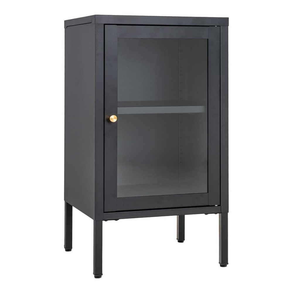 Petit buffet HUGO 1 porte vitrée en métal laqué noir de 38 cm