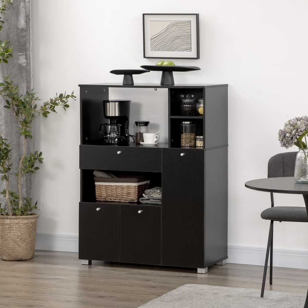Buffet HOMCOM tiroir et placards ouverts