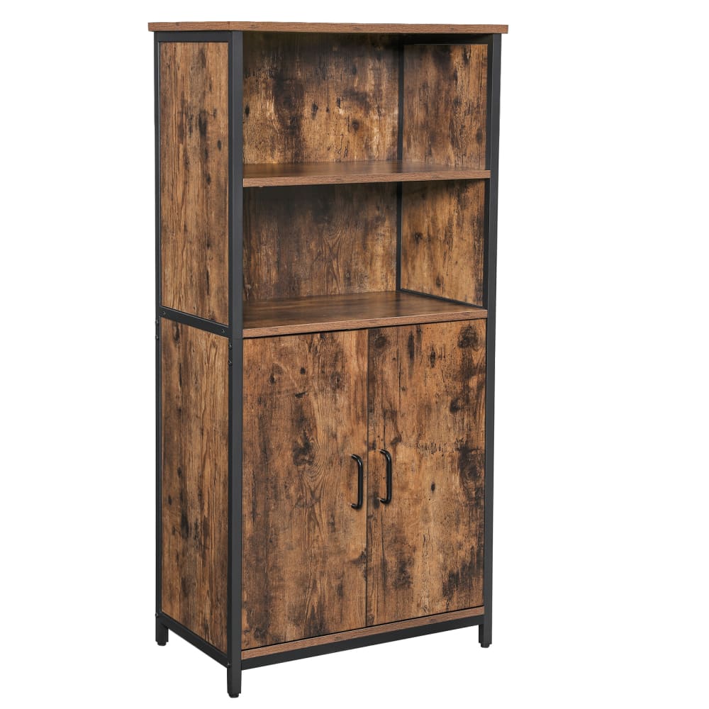 Buffet haut étroit VASAGLE effet bois marron et métal noir 2 portes 60 cm