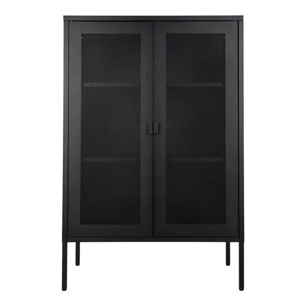 Buffet haut LISMORE 2 portes grillagées en acier noir de 120 cm de haut