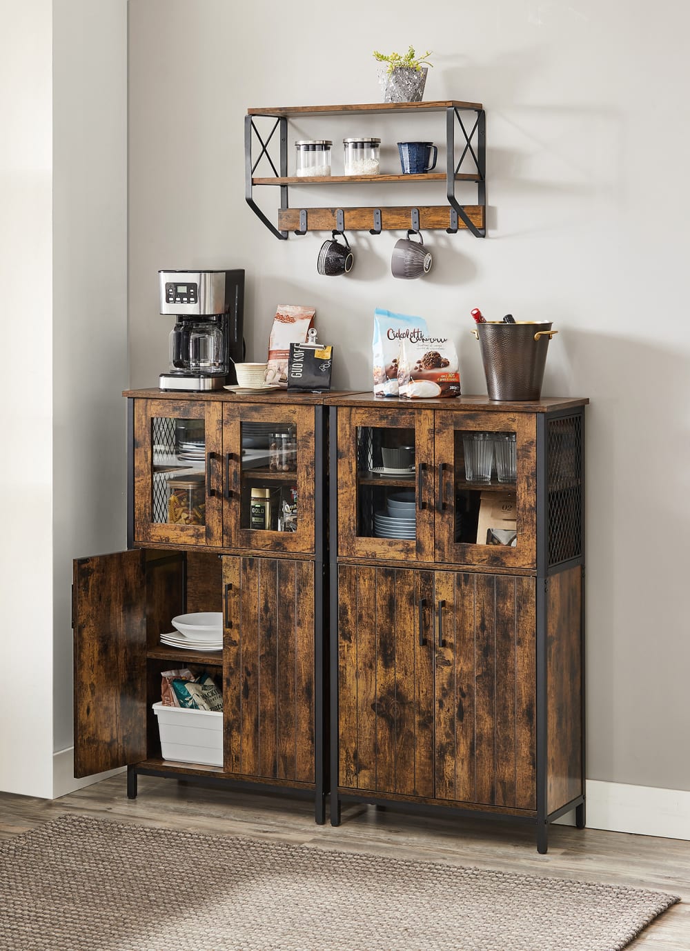 Buffet VASAGLE portes ouvertes sur les quatre niveaux