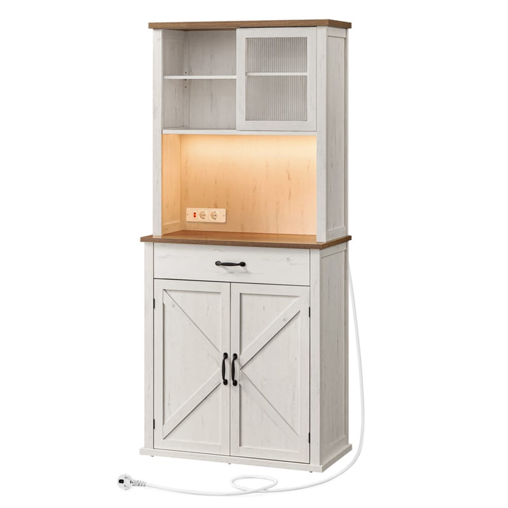 Buffet vaisselier HAEL blanc rustique 80 cm avec éclairage LED intégré
