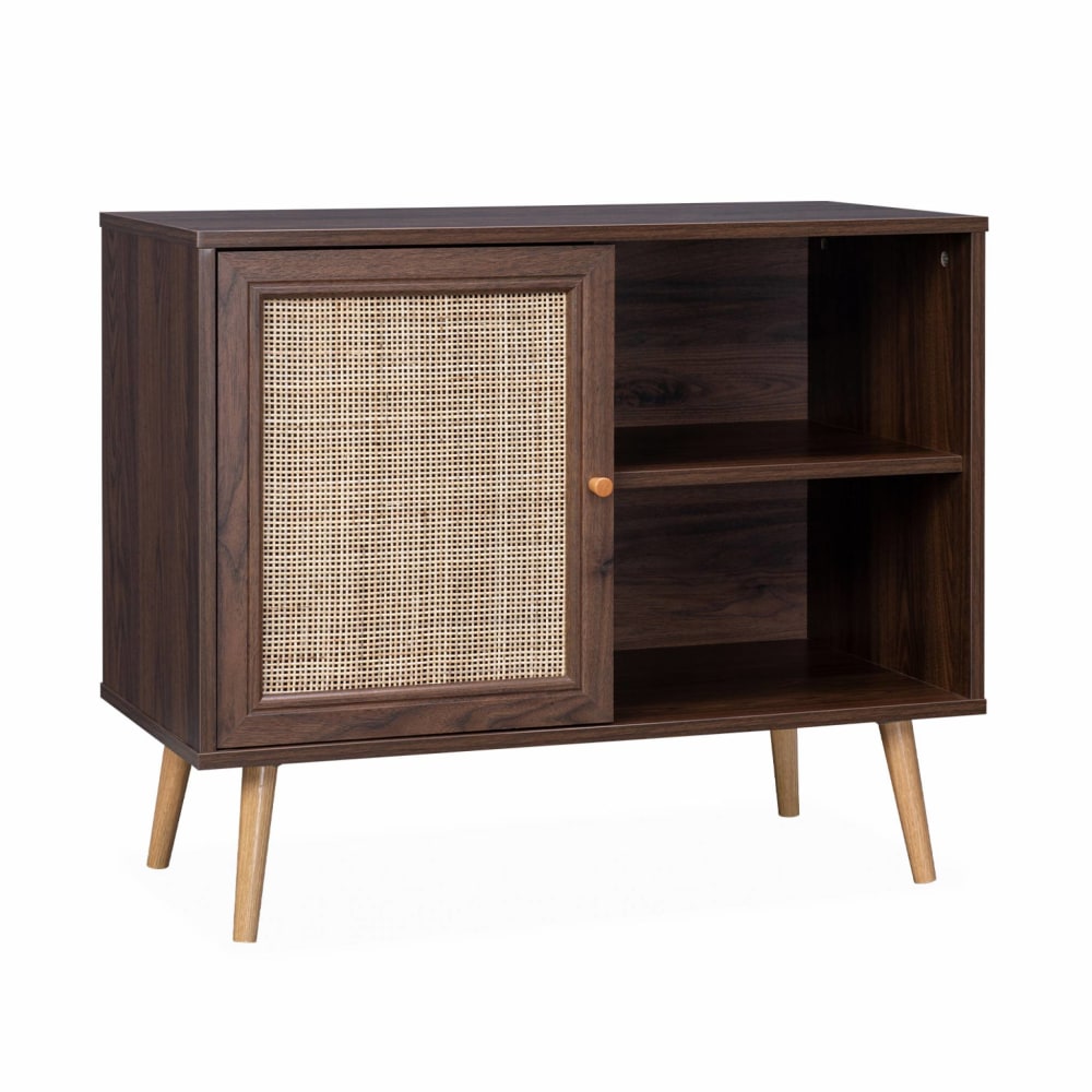 Petit buffet SWEEEK en cannage bois foncé 80 cm avec pieds compas