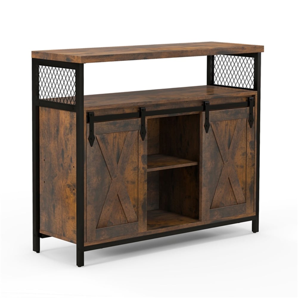 Buffet de cuisine GIANTEX effet bois foncé 2 portes coulissantes 100 cm