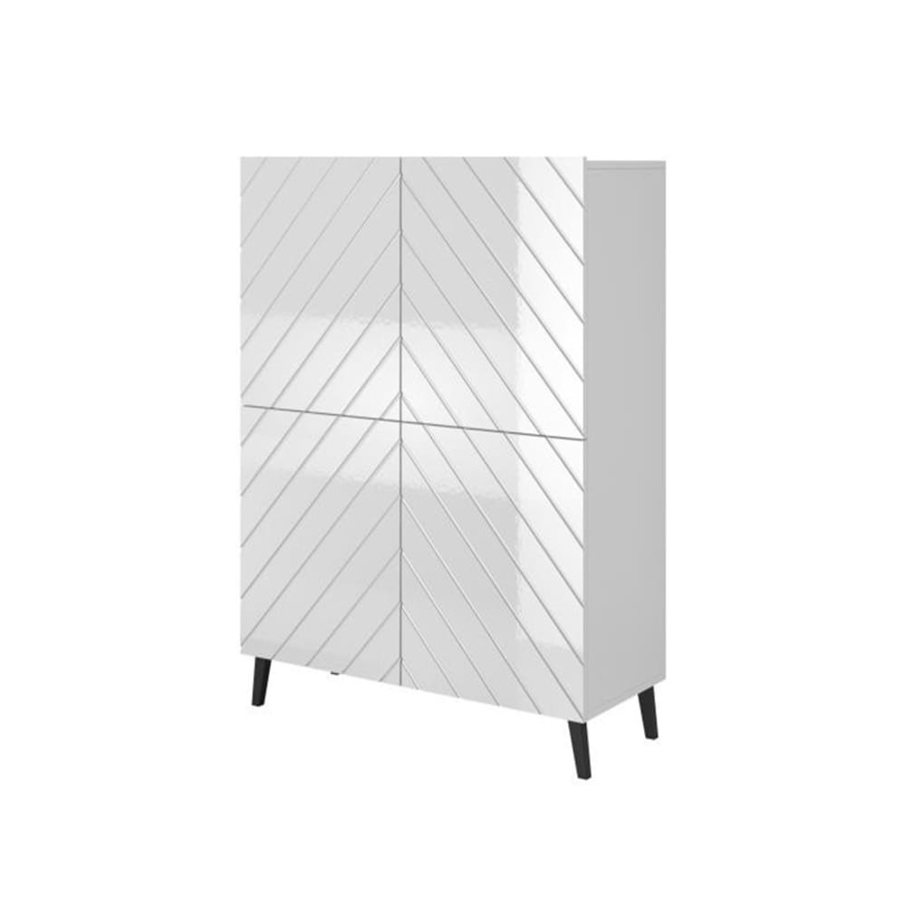 Buffet haut de rangement 2 portes blanc mat 100 cm et 8 étagères - YAKA