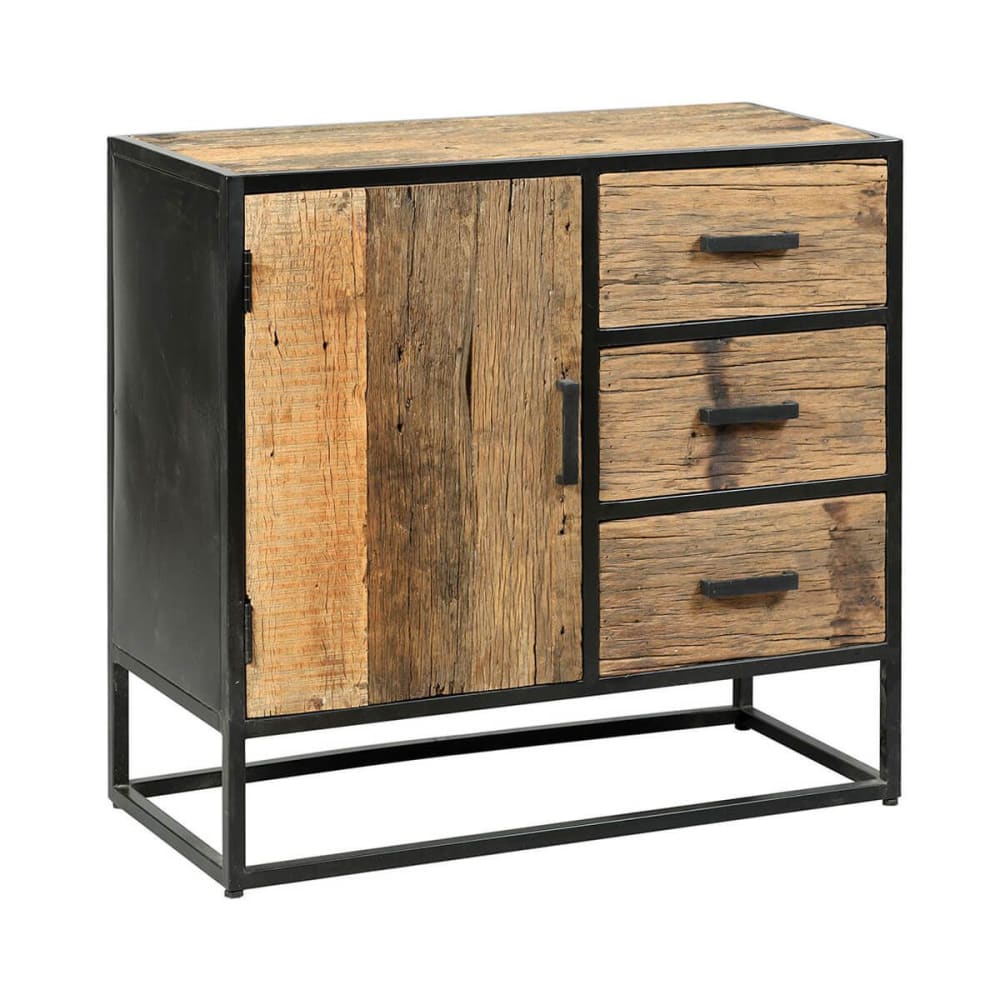 Buffet industriel TANETOA en teck recyclé et métal noir 85 cm