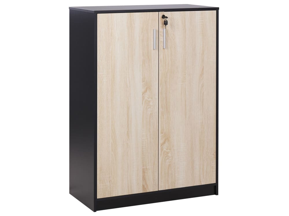 Buffet de bureau ZEHNA 2 portes à clé marron et noir 80 cm