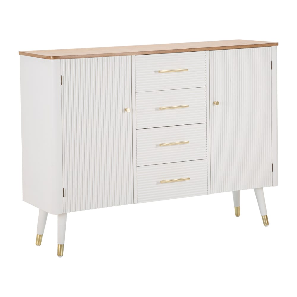 Buffet MATERA en bois blanc avec plateau marron 117 cm
