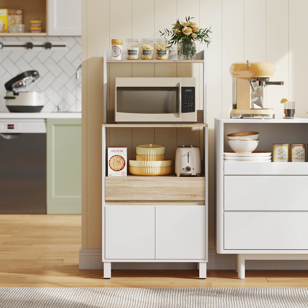 Buffet HOMCOM tiroir ouvert dans une cuisine claire