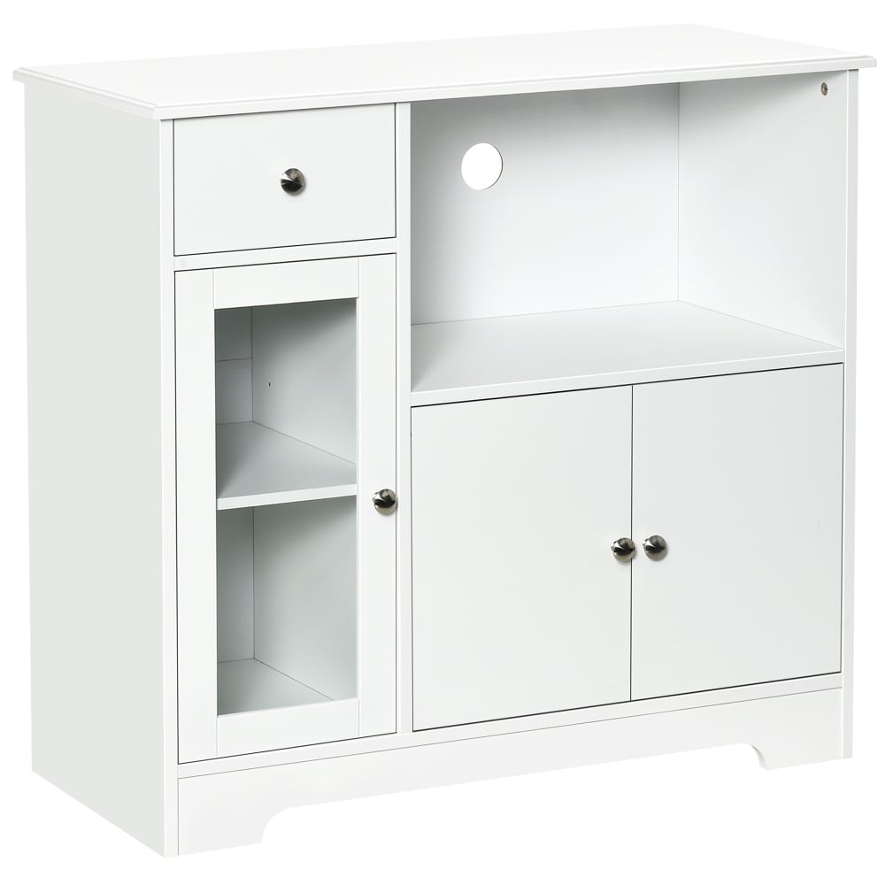 Buffet de cuisine HOMCOM blanc 90 cm avec niche micro-ondes et vitrine