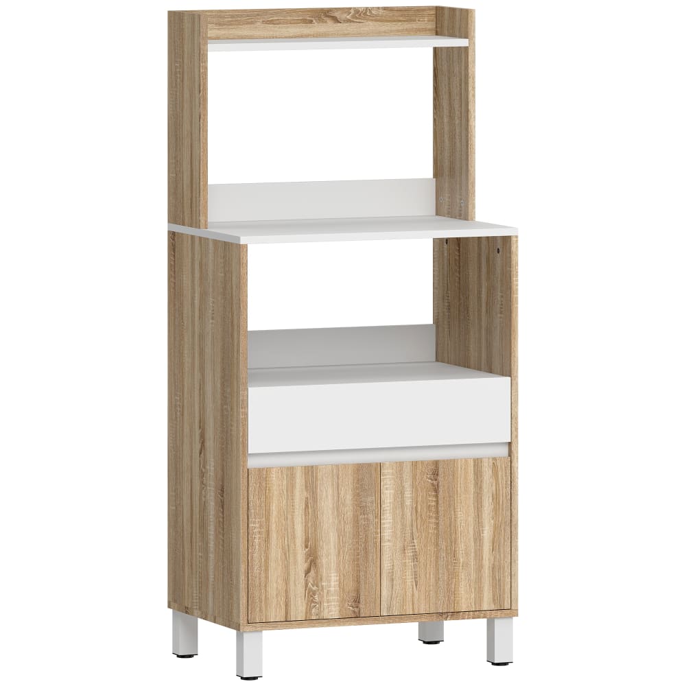 Buffet haut étroit HOMCOM chêne et blanc 131 cm avec 2 portes