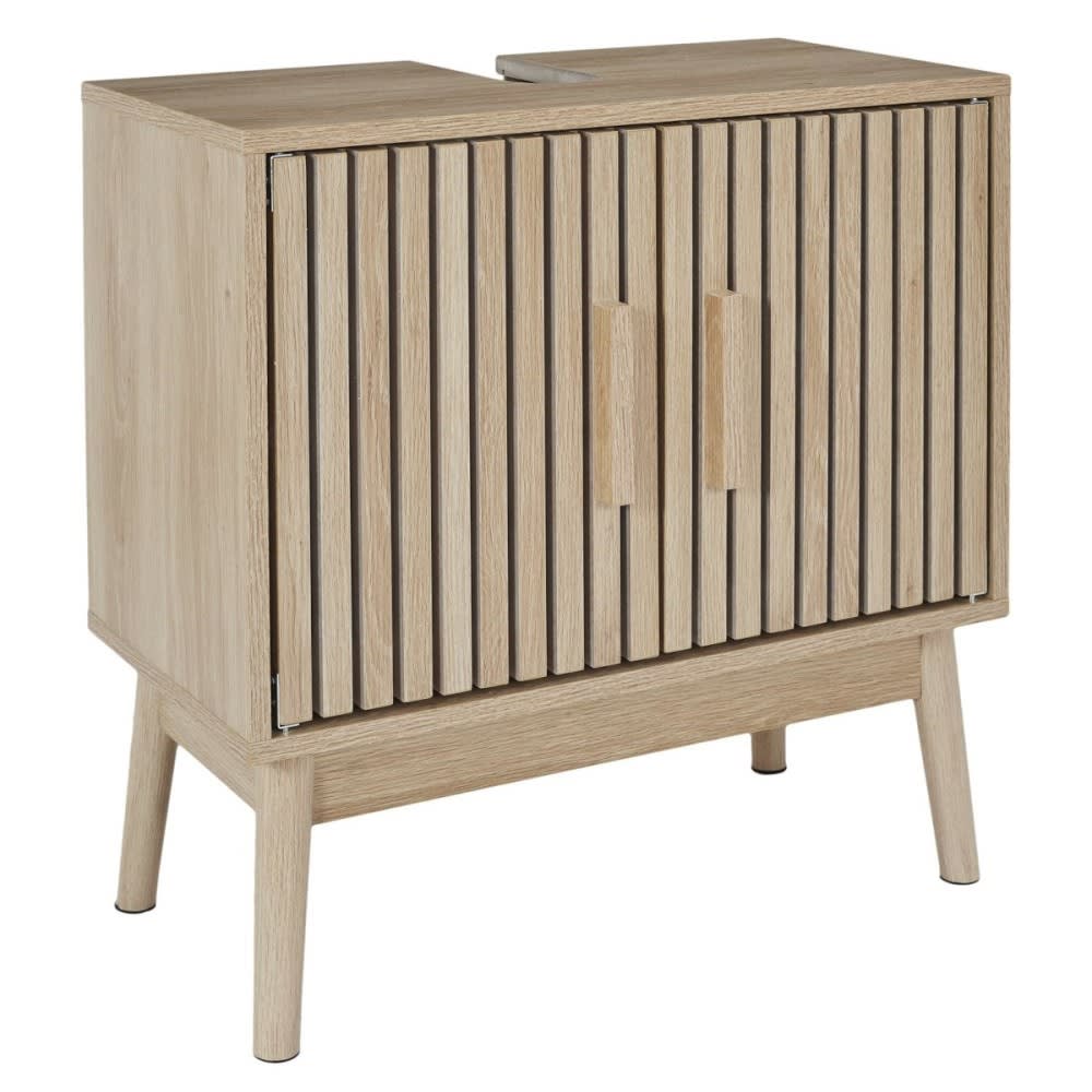 Petit buffet KLAUS en bois et MDF 60 cm avec poignées en bois