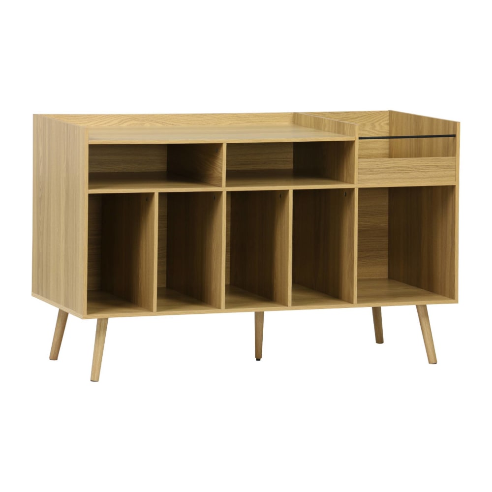Buffet vinyle DUNE effet frêne 130 cm avec casiers et pieds compas