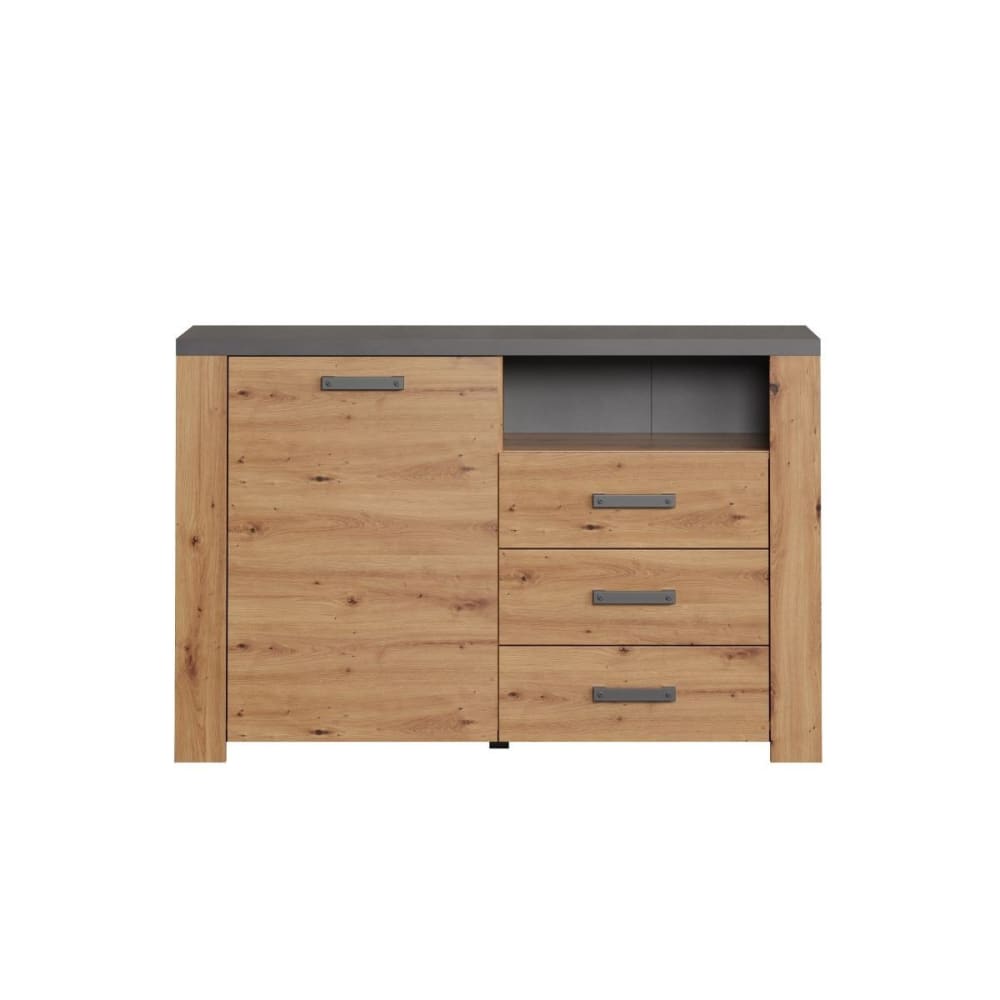 Petit buffet FOLLOW décor chêne artisan 1 porte 3 tiroirs et niche